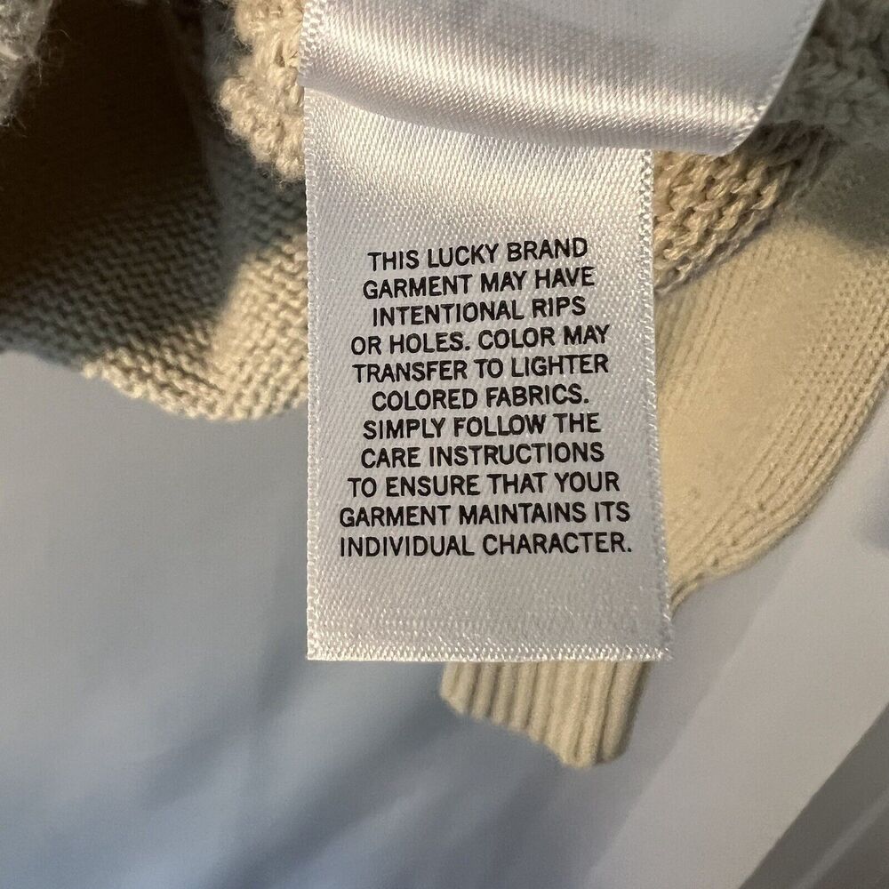 Lucky Brand Women Sweater Size Large Natural Ivory Knitted Textured Cotton Crop - Picture 8 of 11